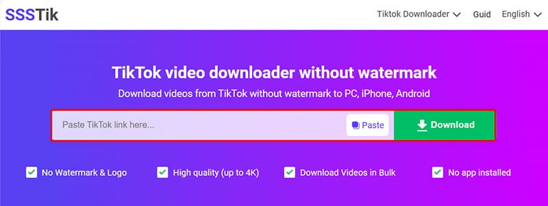 Paste the TikTok video link into tikclip